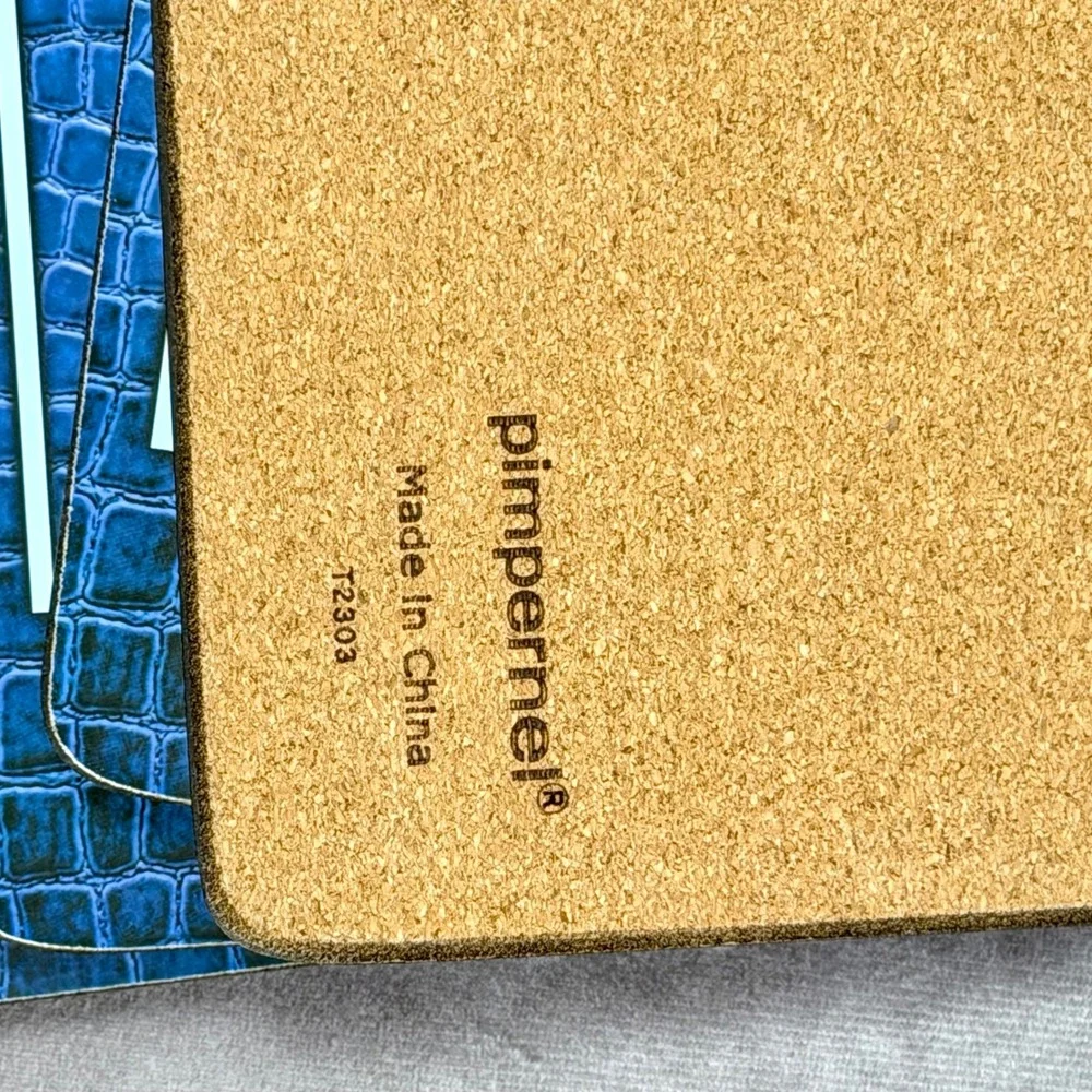 Pimpernel Blue Croc Leather Looking Placemats Set of 4 Cork Back Heat Resistant